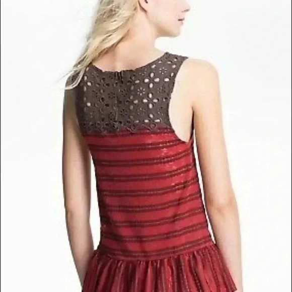 Free People Bohemian Boho Stripped Eyelet Peplum Top - Picture 2 of 7